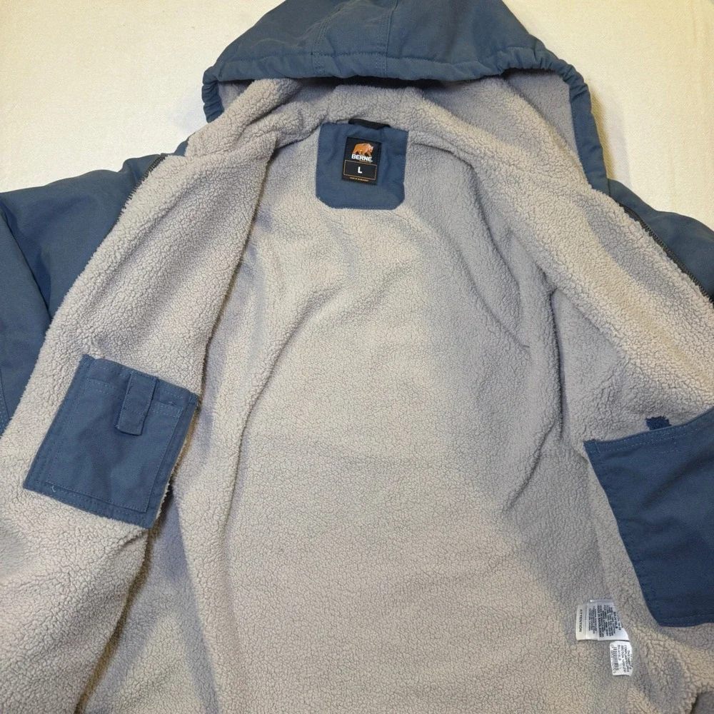 Berne Youth L 14-16 Blue Sherpa Lined Hooded Canvas Work Jacket BHJ41SLB